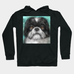 Painting of a Black and White Shih Tzu Dog with Honey Eyes Hoodie